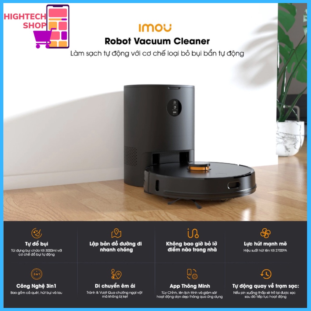 Robot Hút Bụi Thông Minh IMOU Vacuum Cleaner RV - L11-A Lực Hút 2700PA - Tự Động Đi Đổ Rác | Camera DAHUA C15 IPC-C15P