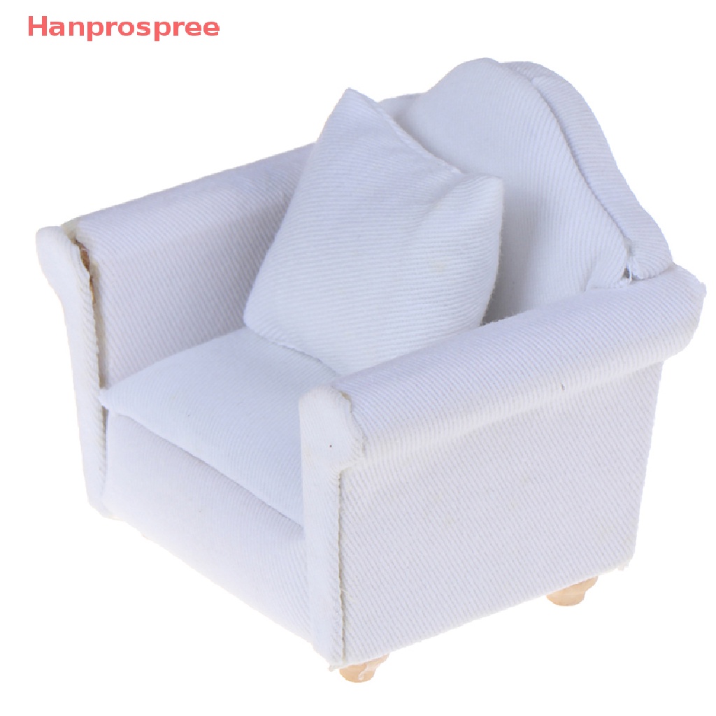 Mô Hình Ghế Sofa Màu Trắng Có Đệm Lưng Trang Trí Nhà Búp Bê Tỉ Lệ 1 / 12