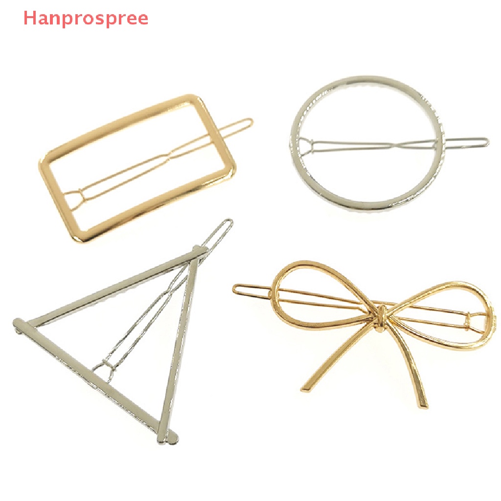 Bộ 2 Kẹp Tóc Kim Loại Hình Tam Giác / Tròn / Ngôi Sao Thanh Lịch Cho Nữ