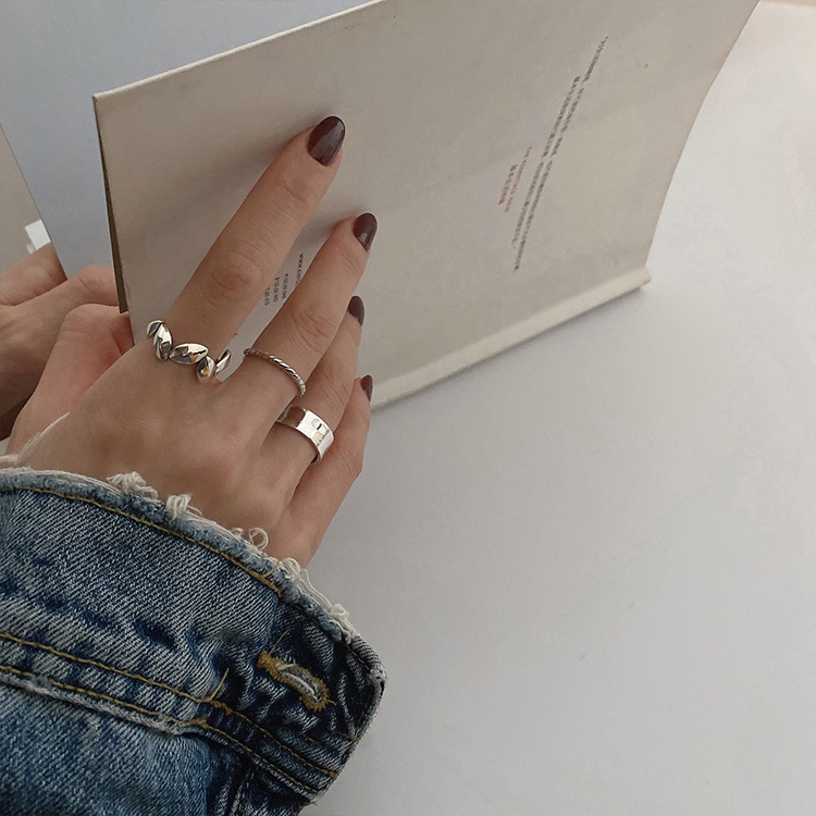 Nhẫn Hở Mạ Bạc 925 Hình Chiếc Lá Không Phai Màu Thiết Kế Đơn Giản Cho Nữ