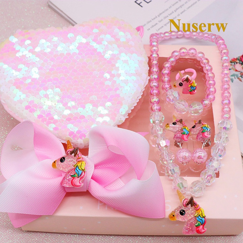 Nuserw Hàng Có Sẵn Hộp Quà Tặng Vòng Cổ / Kẹp Tóc / Nhẫn / Vòng Tay Hình ELSA & Nàng Tiên Cá