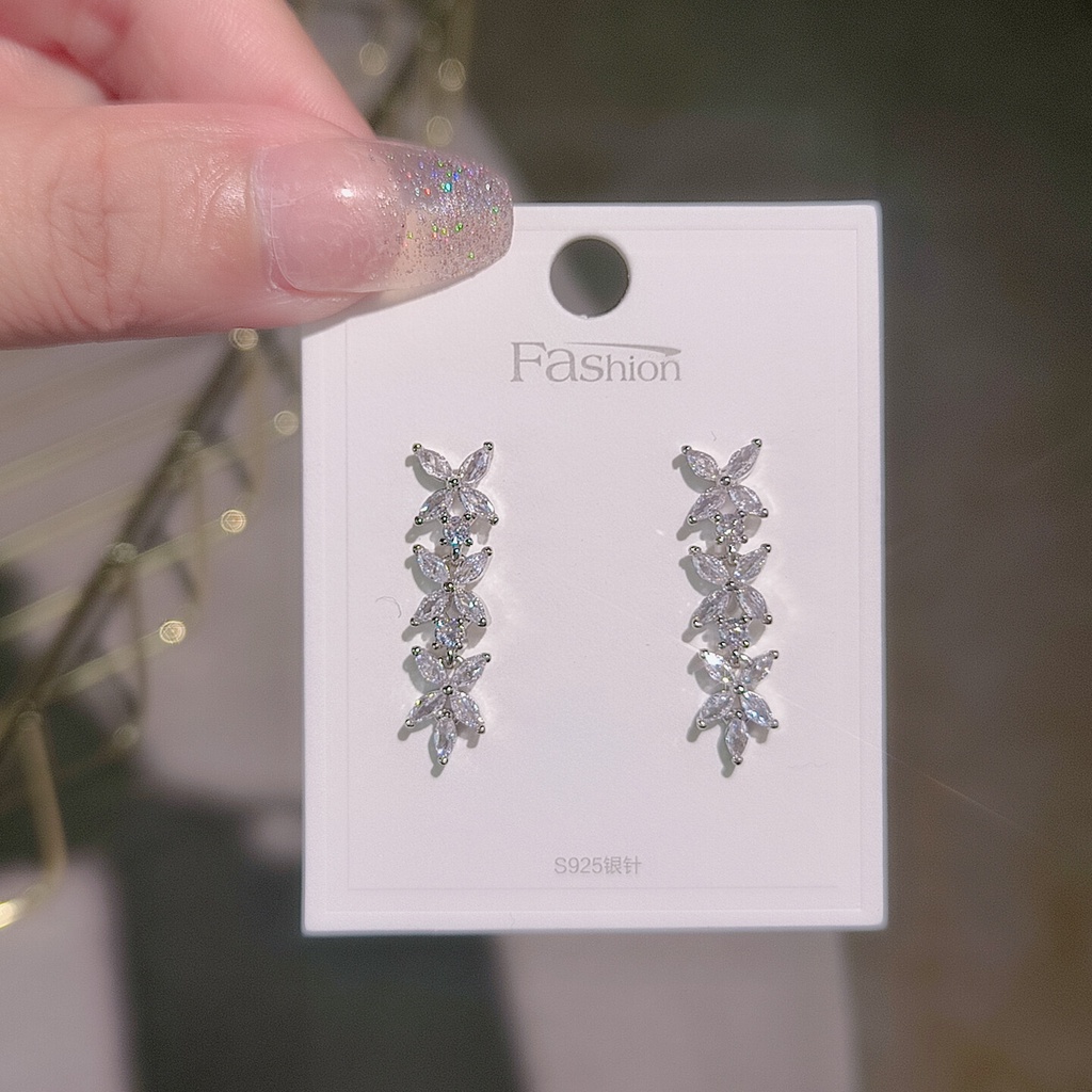 Khuyên Tai Dáng Dài Đính Đá Zircon Hình Bướm Phong Cách Âu Mỹ Mới