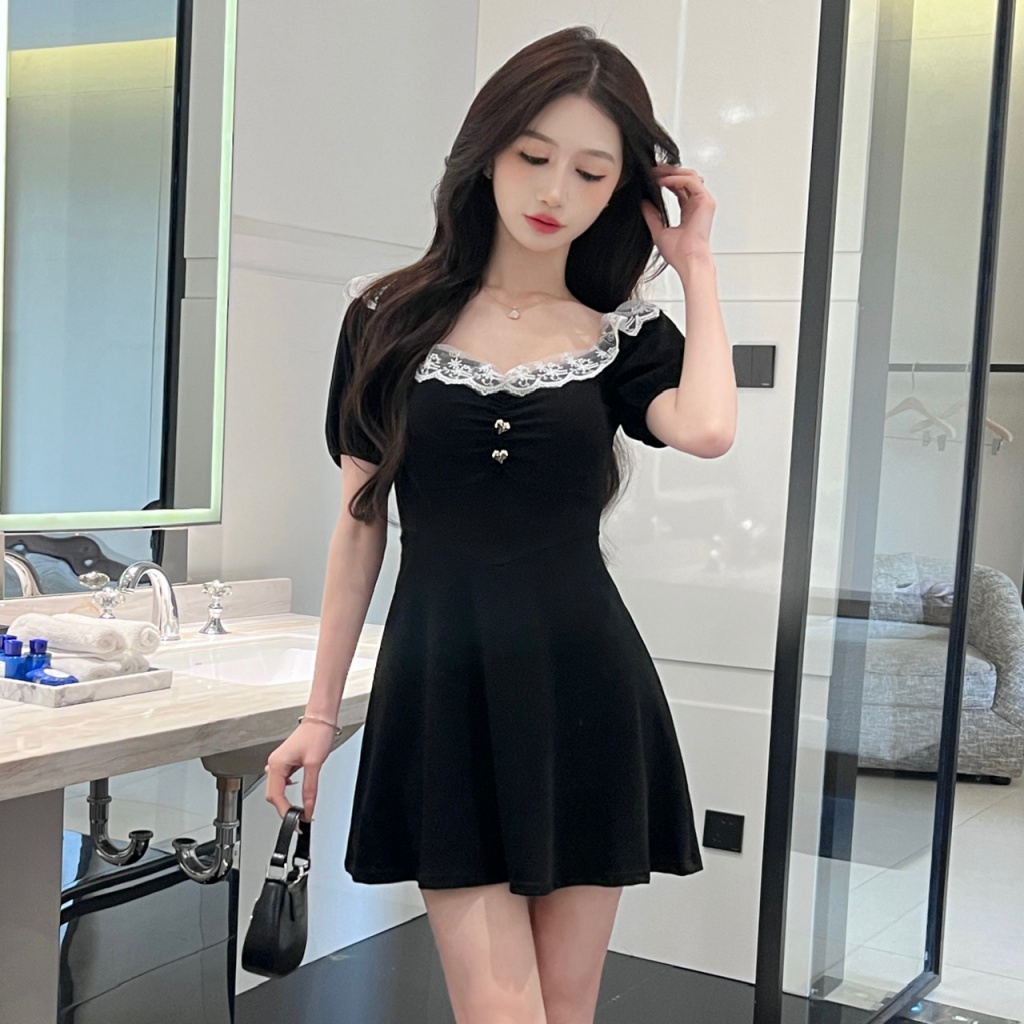 Đầm Tay Ngắn Chất Liệu Cotton Phối Ren Quyến Rũ Thời Trang