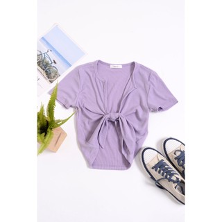 Áo croptop thun gân ACTIVE USA cột nơ trước