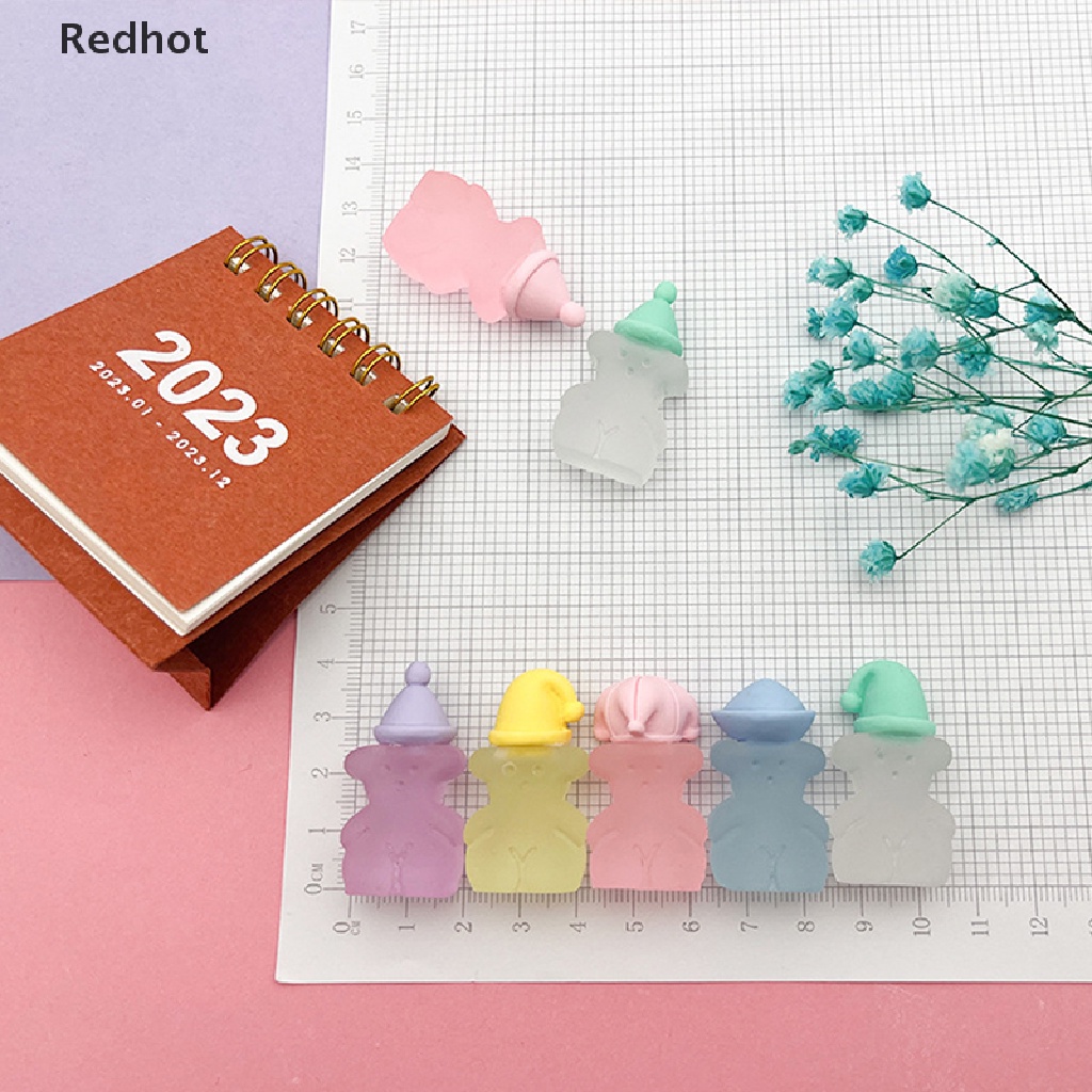 &lt; Redhot &gt; Bộ 2 Tượng Gấu Đội Mũ Mini Bằng Nhựa Phát Quang Dễ Thương Trang Trí Xe Hơi Nhà Cửa DIY