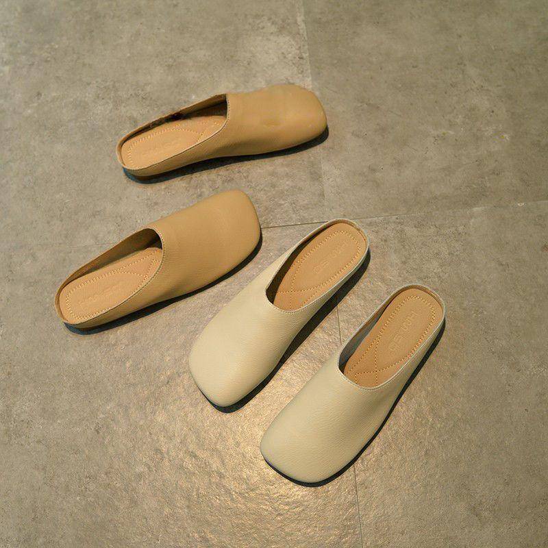 Hàng Có Sẵn!Dép Bít Mũi Vuông Đế Bằng Dễ Phối Đồ Thời Trang Cho Nữ