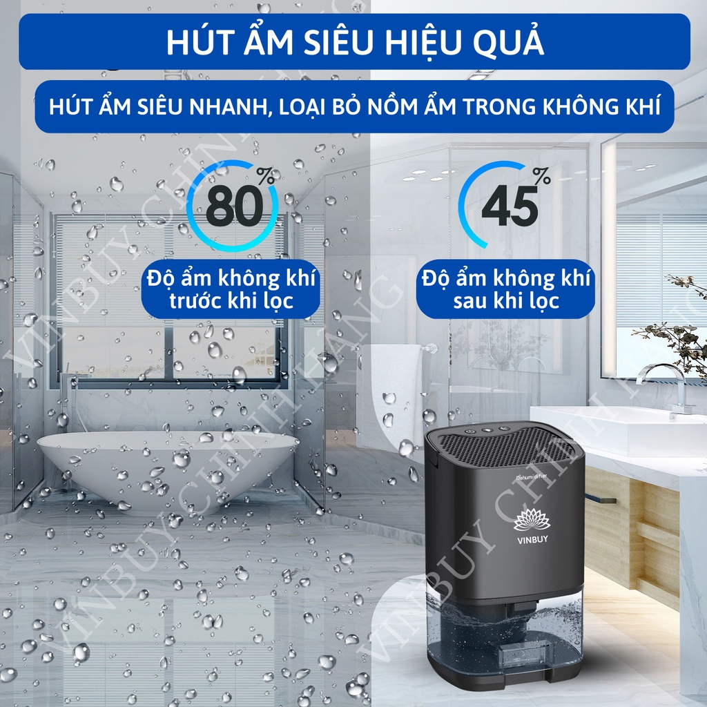 Máy hút ẩm lọc không khí Vinbuy dùng trong gia đình phòng ngủ độ ồn thấp, hút ẩm mini chống ẩm thông minh - chính hãng