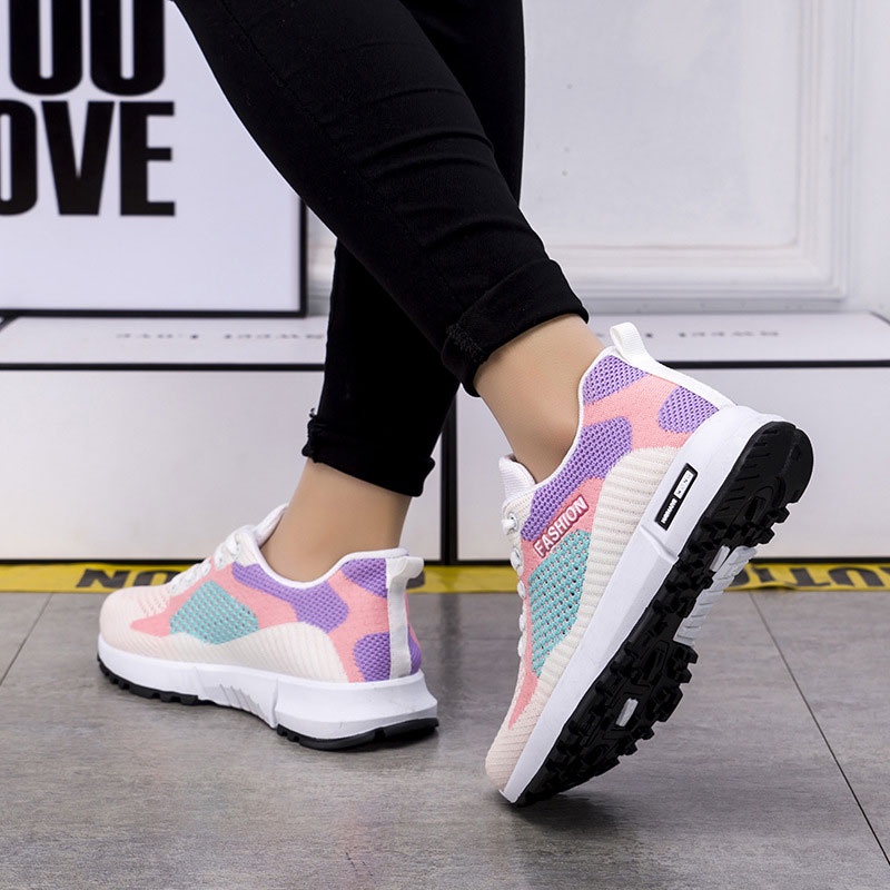 196.Giày Sneaker Chạy Bộ Dệt Kim Thời Trang Phong Cách Hàn Quốc Cho Nữ