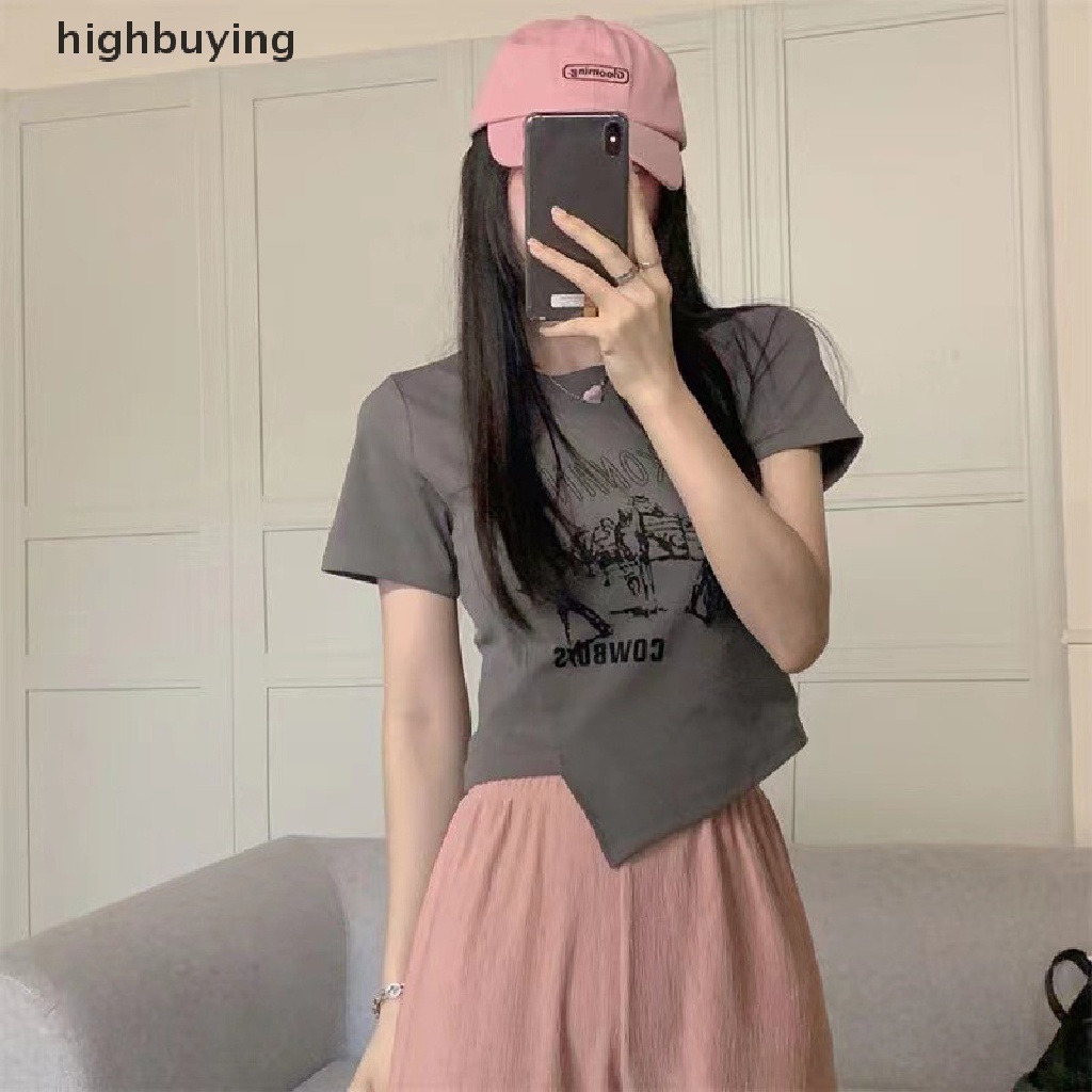 Áo Thun Lửng Ngắn Tay Cổ Tròn In Họa Tiết Retro Thời Trang Cho Nữ