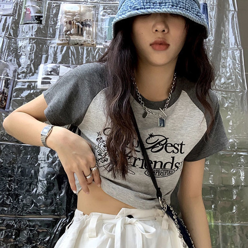 Áo thun ZHUXIA ngắn tay màu sắc retro thời trang cho nữ