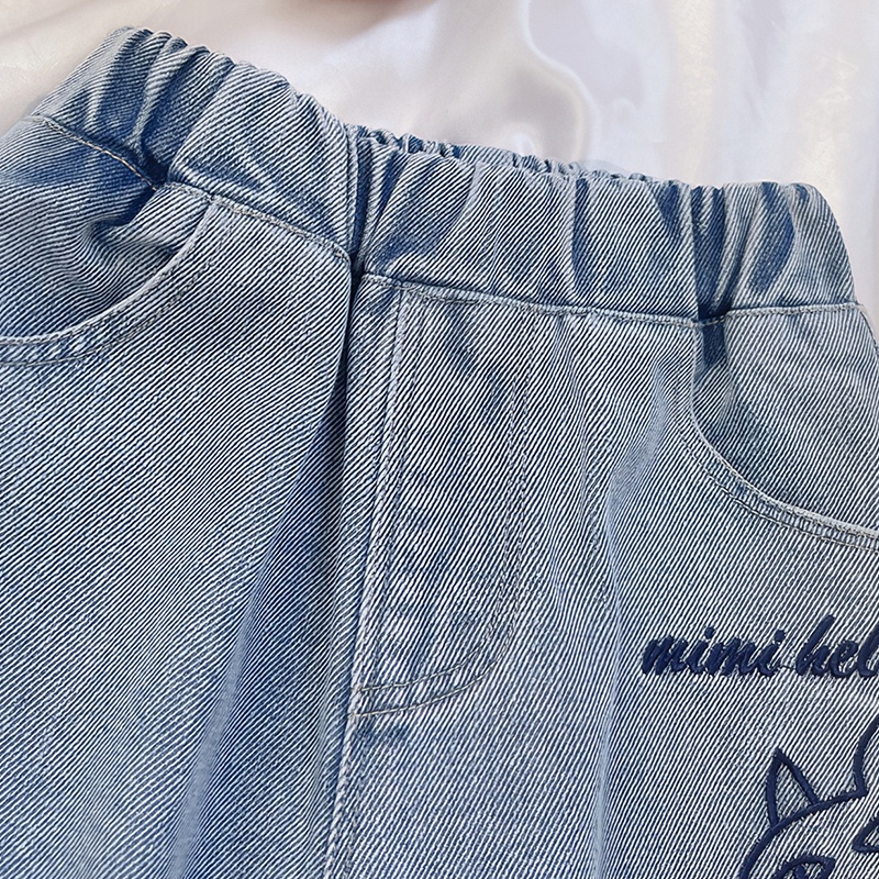 Quần Jeans Ống Rộng Co Giãn Thêu Họa Tiết Hoạt Hình Phong Cách Hàn Quốc Cho Bé Gái 0-6 Tuổi