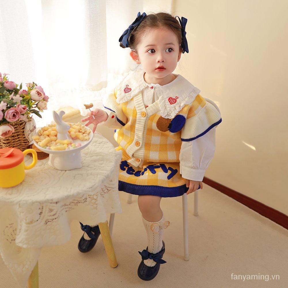 Bộ Áo Váy Ren Phong Cách Mùa Thu Hàn Quốc Mới 2023 Dành Cho Bé Gái