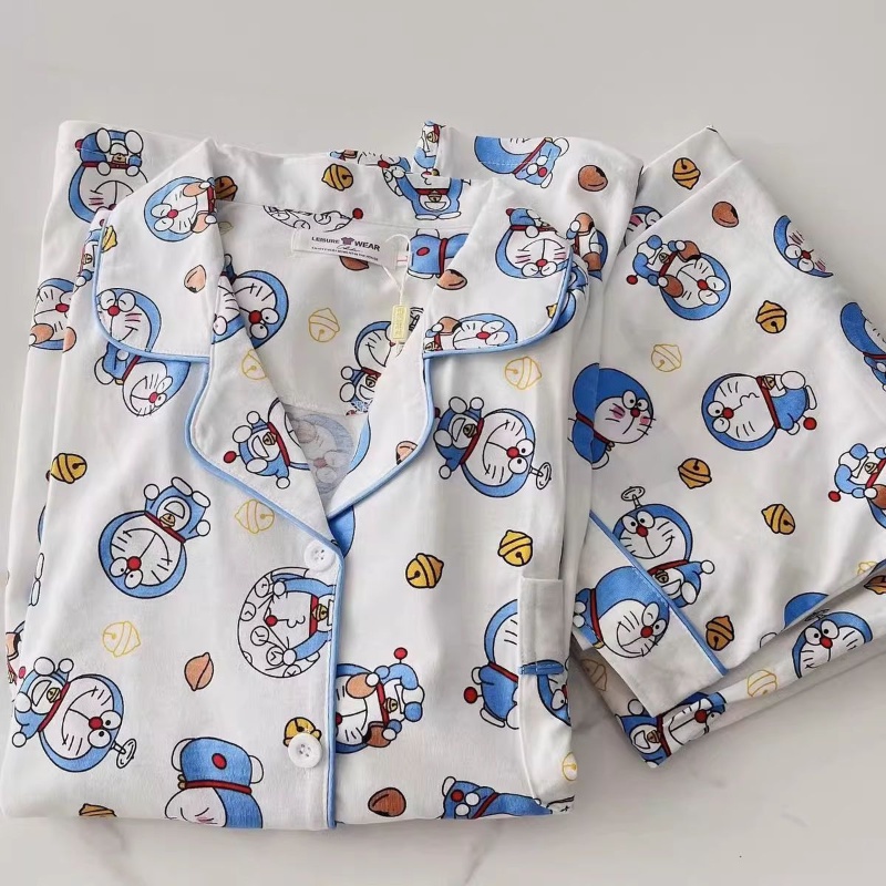 Bộ Đồ Ngủ Tay Dài in Hình Doremon Phong Cách Nhật Bản Thời Trang Xuân Thu Cho Nữ