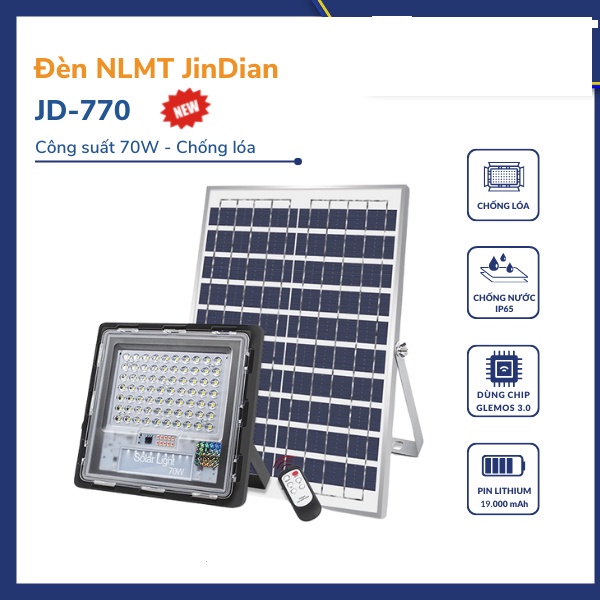 Jindian- Đèn LED năng lượng mặt trời 70W JD-770 chống lóa