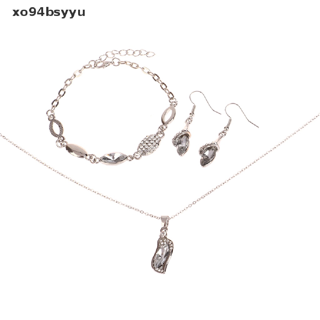 Bộ Trang Sức xo94bsyyu Màu Vàng / Bạc Đính Pha Lê Sang Trọng Cho Nữ