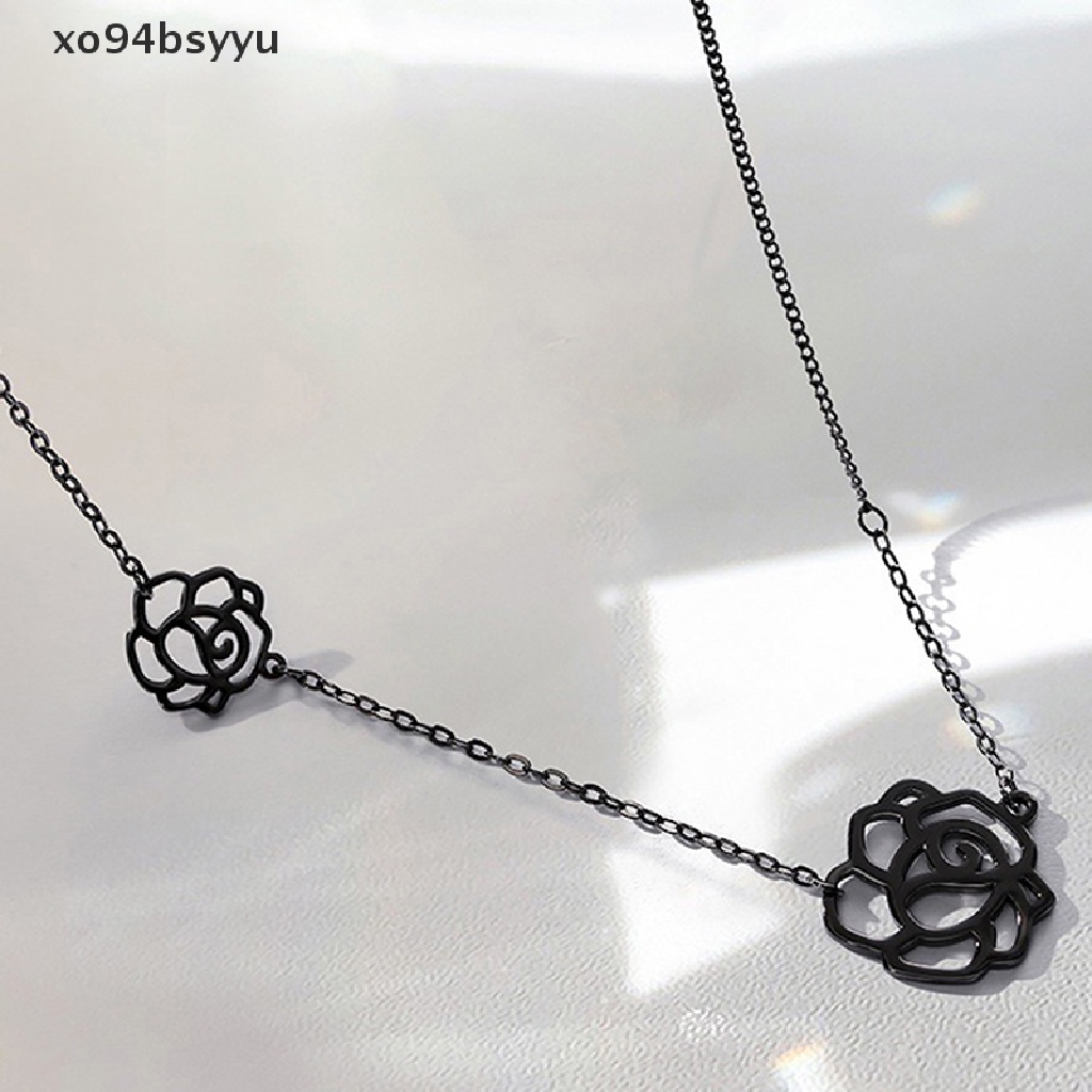 Vòng Cổ Choker xo94bsyyu Mặt Hoa Trà Đen Phong Cách Gothic Hàn Quốc
