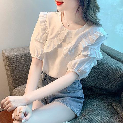 Áo Sơ Mi Chiffon Tay Ngắn Cổ Búp Bê Thời Trang Mùa Hè Hàng Mới 2023 Dành Cho Bạn Nữ