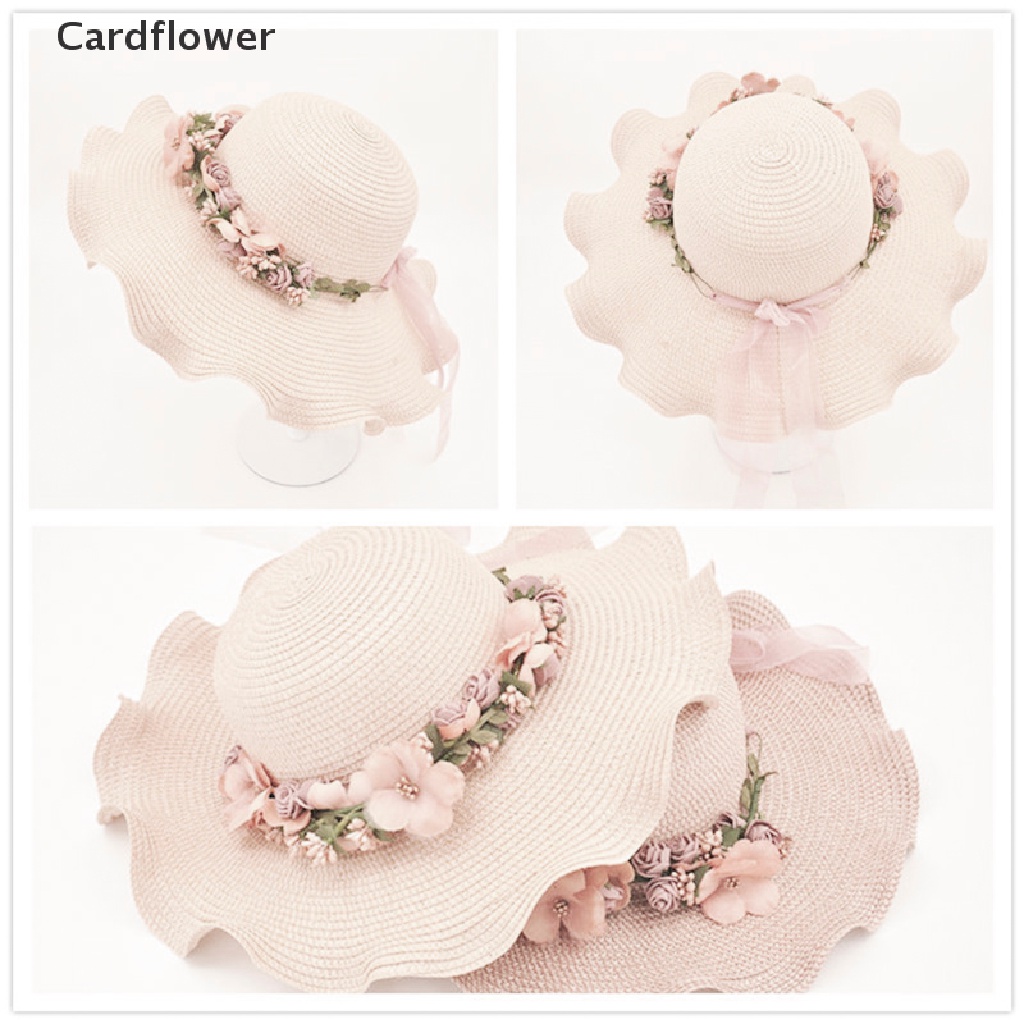 < Cardflower > Mũ Chống Nắng Đi Biển Mùa Hè Đính Hoa Thanh Lịch Cho Nữ