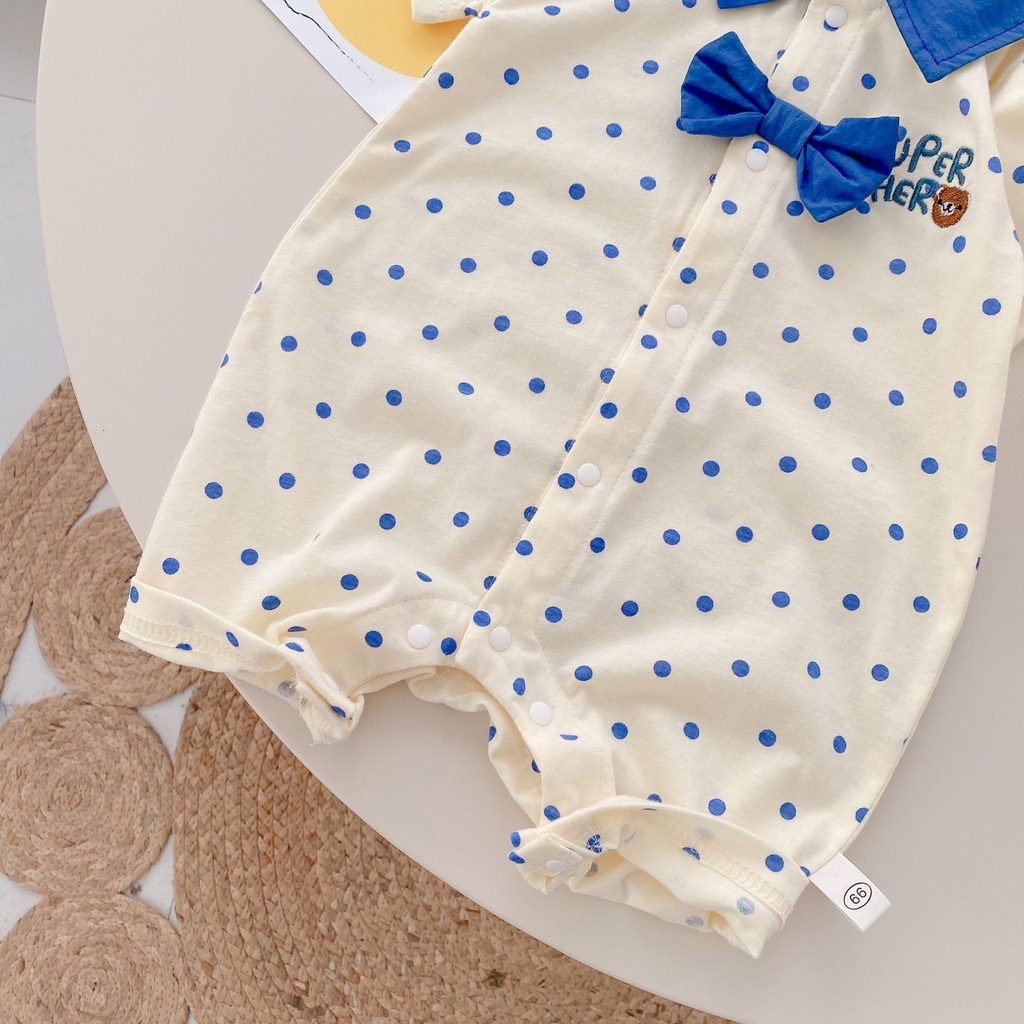 Áo Liền Quần Polo Bằng Cotton Trơn Tay Ngắn Cài Nút Thiết Kế Cà Vạt Phong Cách Hàn Quốc Thời Trang Mùa Hè Mới Cho Bé Trai Và Gái 0-24 Tháng Tuổi