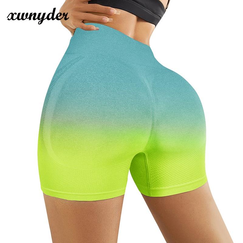Quần Short Thể Thao Lưng Cao Màu Sắc Gradient Thời Trang Cho Nữ