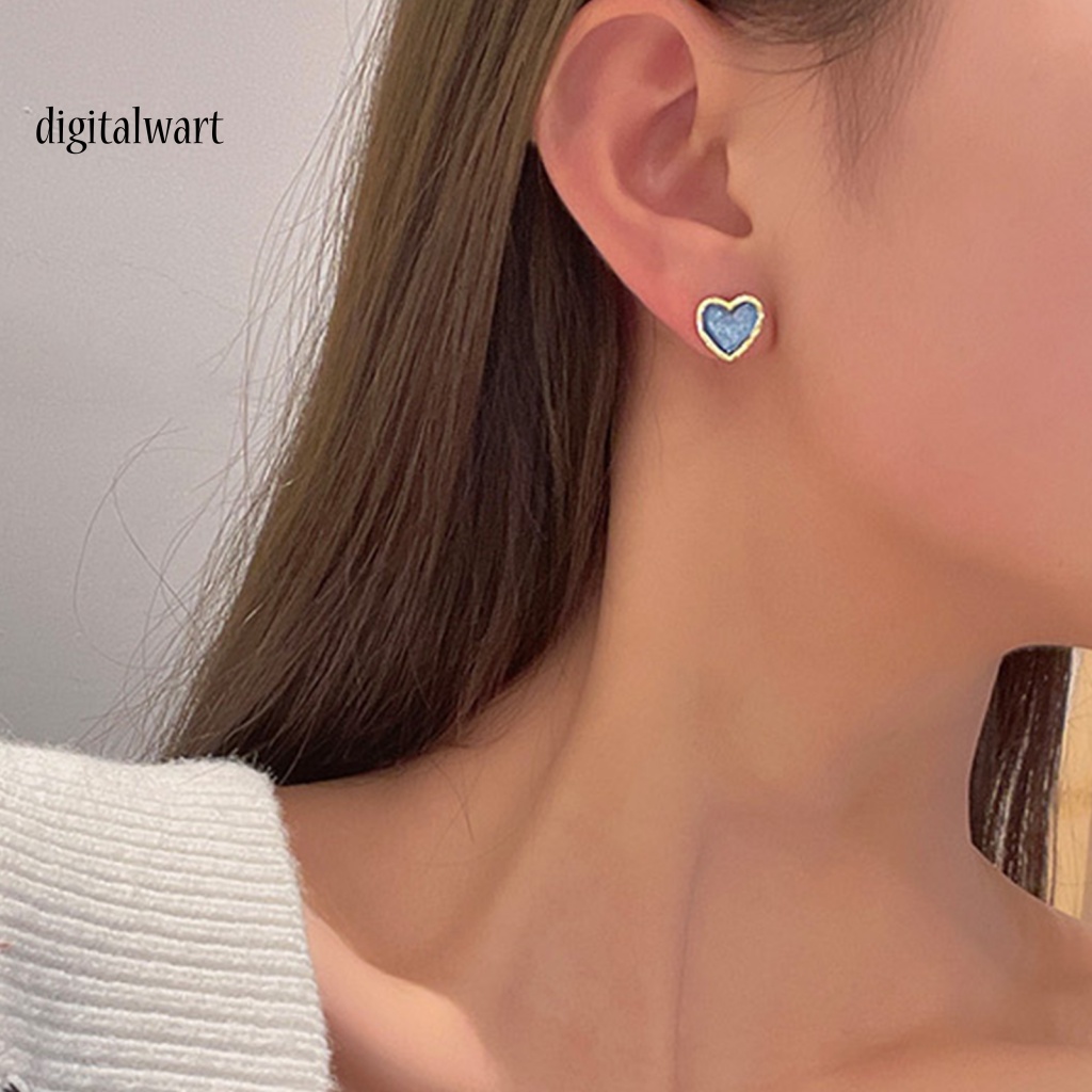 Kỹ Thuật Số| 1 Đôi Bông Tai Hình Trái Tim Đính Pha Lê Giả Không Gây Dị Ứng