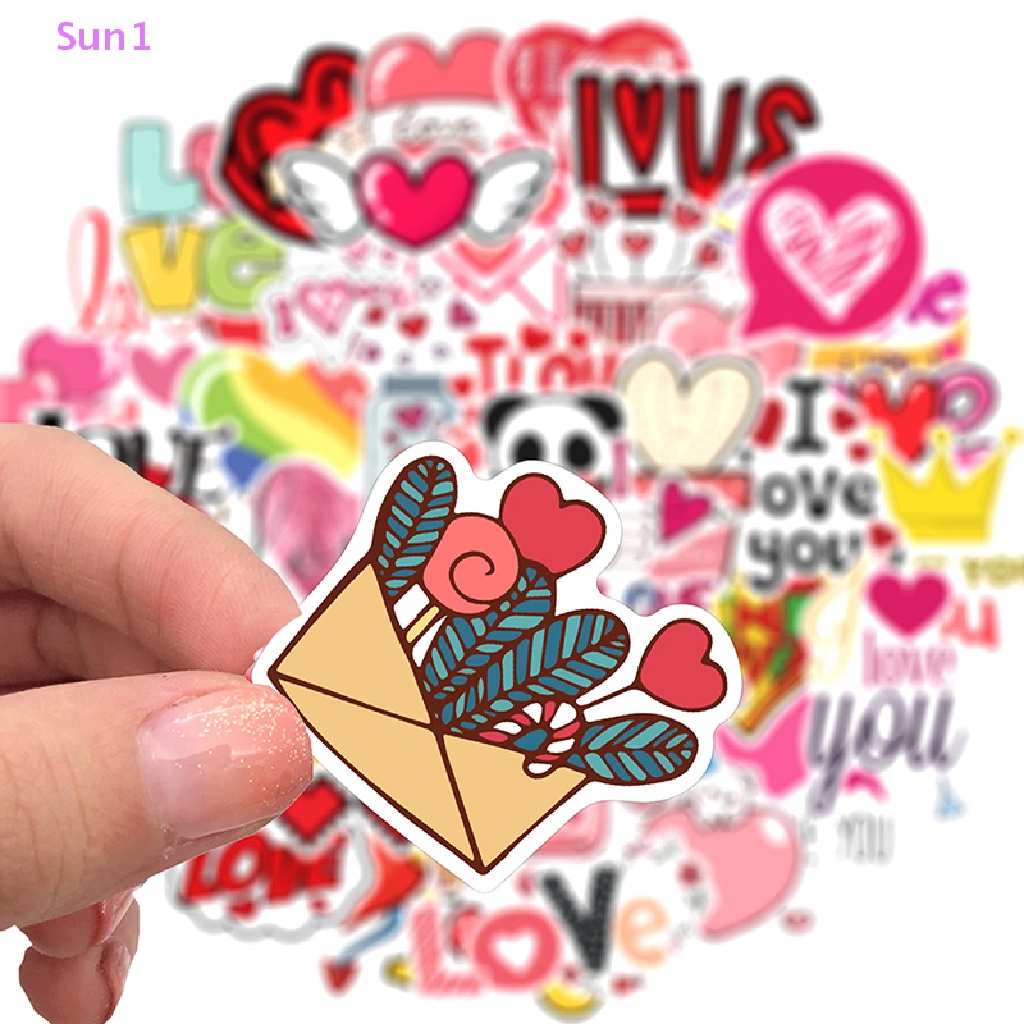 Set 50 Sticker Hình Trái Tim Màu Hồng Phong Cách Vintage Dùng Để Trang Trí Sổ Tay / Laptop