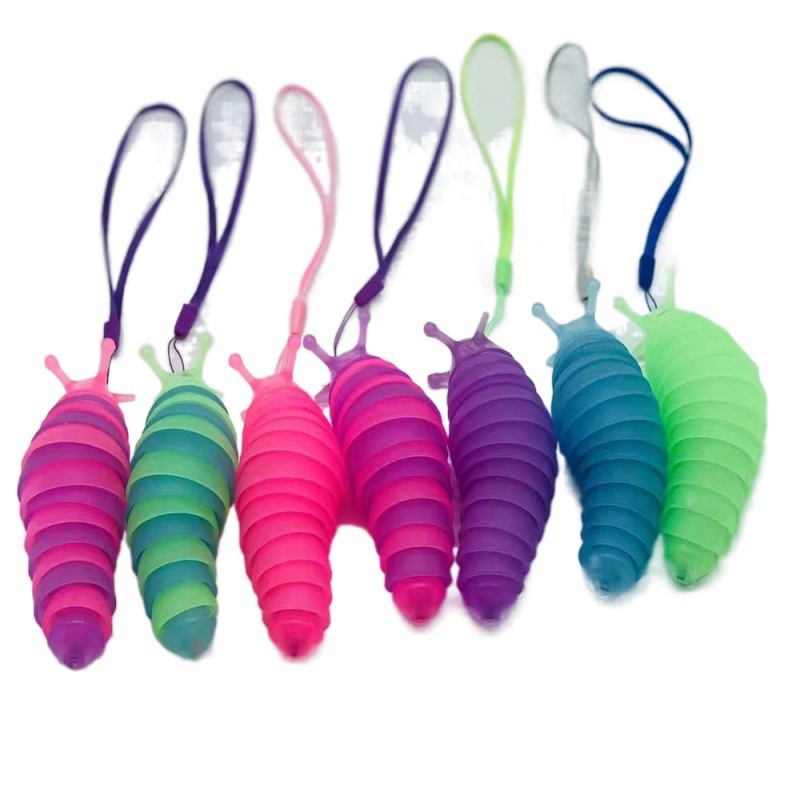 Móc khóa/đồ chơi Sâu Bướm Phát Sáng khớp thân uốn éo linh hoạt giải tỏa căng thẳng (1 con-màu ngẫu nhiên)