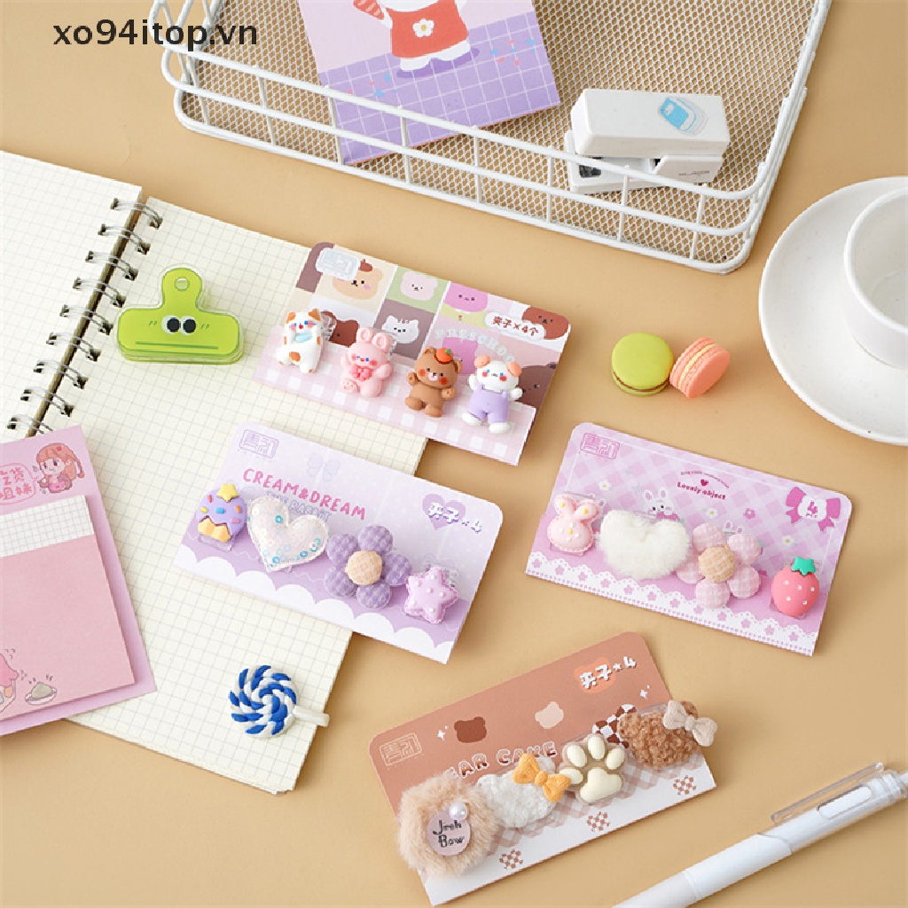 Set 4 Kẹp Sách Hình Động Vật / Thỏ / Gấu Hoạt Hình Bằng Acrylic Trang Trí Sổ Tay Để Bàn