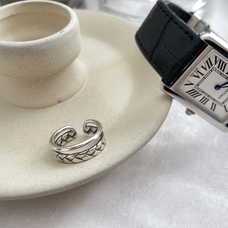 Nhẫn Hở Hai Lớp Dạng Xoắn Mạ Bạc Đơn Giản Cá Tính Thời Trang Hàn Quốc Cho Nữ