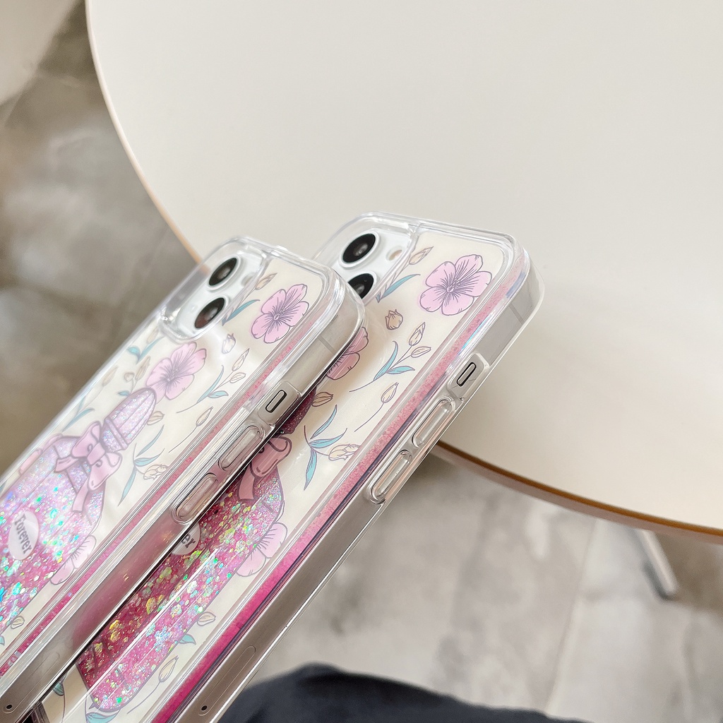 Ốp Điện Thoại TPU Trong Suốt Họa Tiết Hoa Phối Cát Lún Màu Hồng Chống Sốc Cho IPhone 14 13 12 11 Pro Max