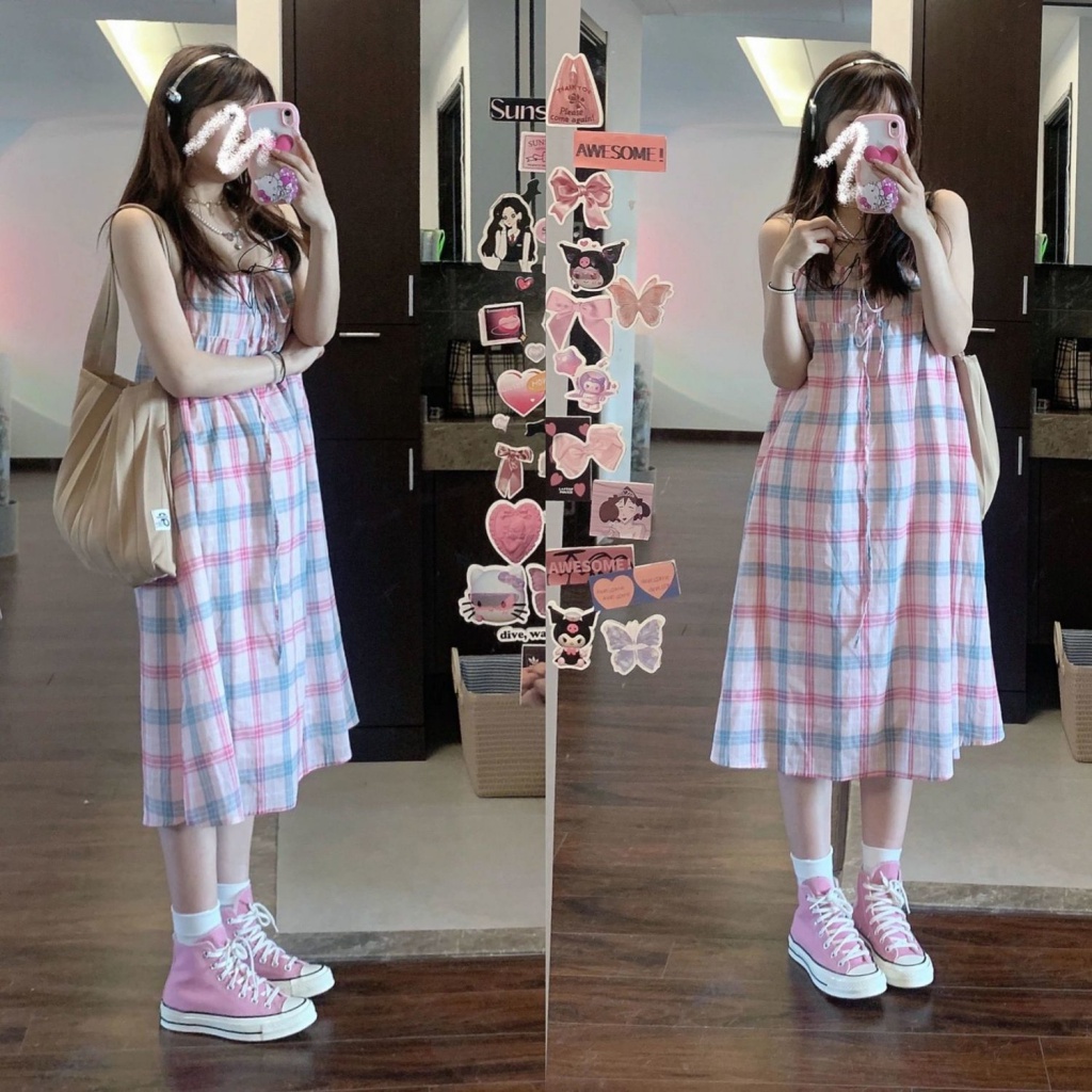 Đầm Hai Dây Dáng Dài Họa Tiết Kẻ Sọc Thời Trang Xuân Hè Xinh Xắn Cho Nữ