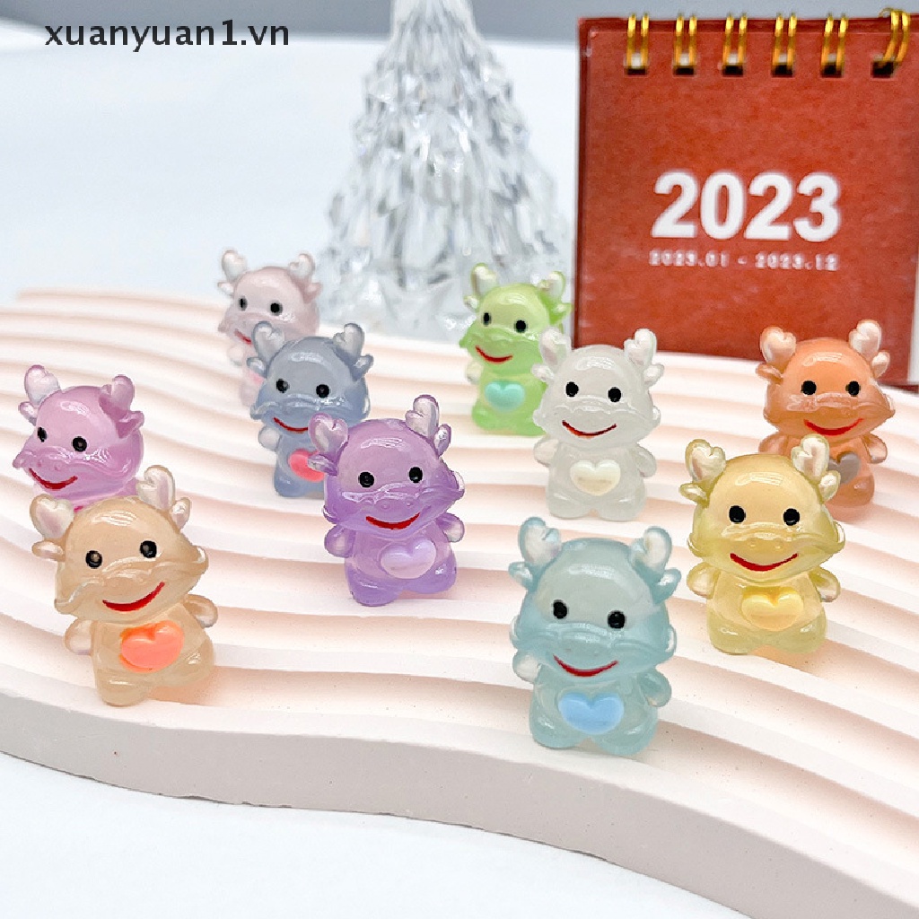 Set 2 Tượng Rồng Dạ Quang Mini Bằng Nhựa Resin Dễ Thương Trang Trí Xe Hơi