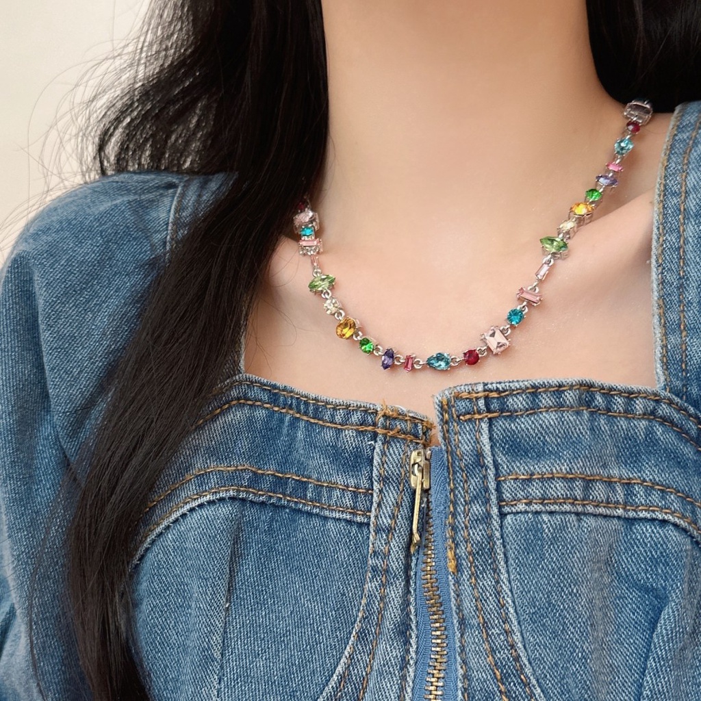 Dây Chuyền Mặt Trái Tim Đính Đá Zircon Màu Kẹo Ngọt Sang Trọng
