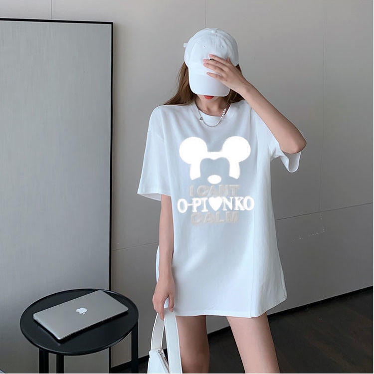 Áo Thun Dáng Rộng Cổ Tròn Thêu Hình Vương Miện Đính Kim Sa Thời Trang Mùa Hè 2022 Mới