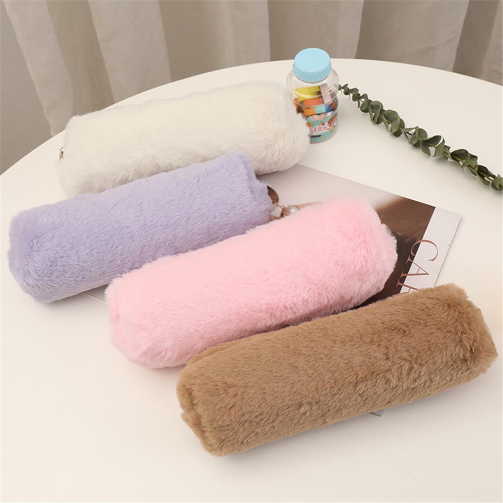 Túi Đựng Bút / Mỹ Phẩm / Tiền Xu Phối Lông Xù 4 Màu Dễ Thương Cho Bạn Gái