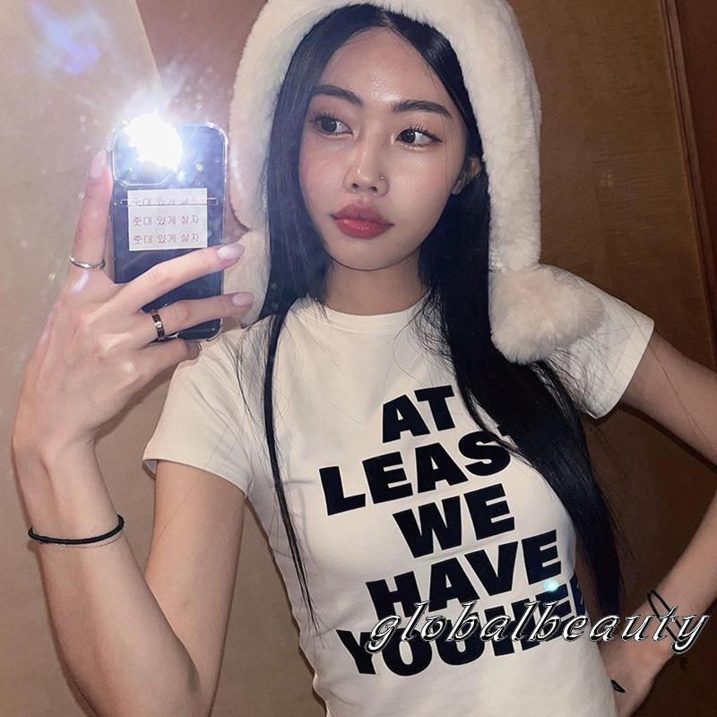 Áo Thun Tay Ngắn Cổ Tròn In Chữ Phong Cách Đường Phố Cho Nữ