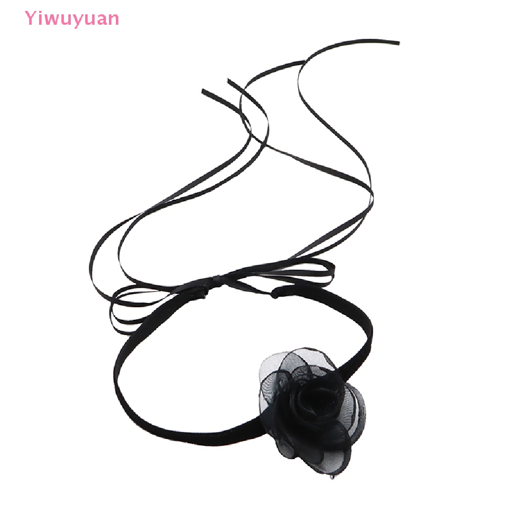 < Yiwuyuan > Vòng Cổ Choker Dây Ruy Băng Hoa Trà Đen Siêu Dài Quyến Rũ Làm Quà Tặng Tiệc Tùng