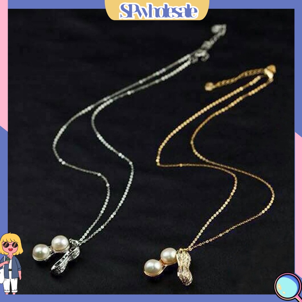&lt;SPwholesale&gt; Vòng cổ Mặt Hạt Đậu Phộng Đính Đá 2 Màu Thanh Lịch