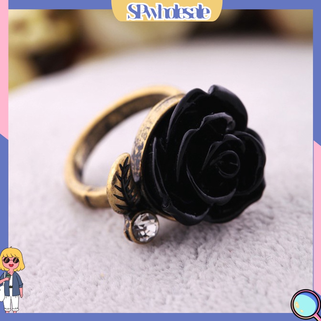 <SPwholesale> Nhẫn Hình Hoa Hồng Đính Đá Phong Cách Vintage Thanh Lịch Cho Nữ