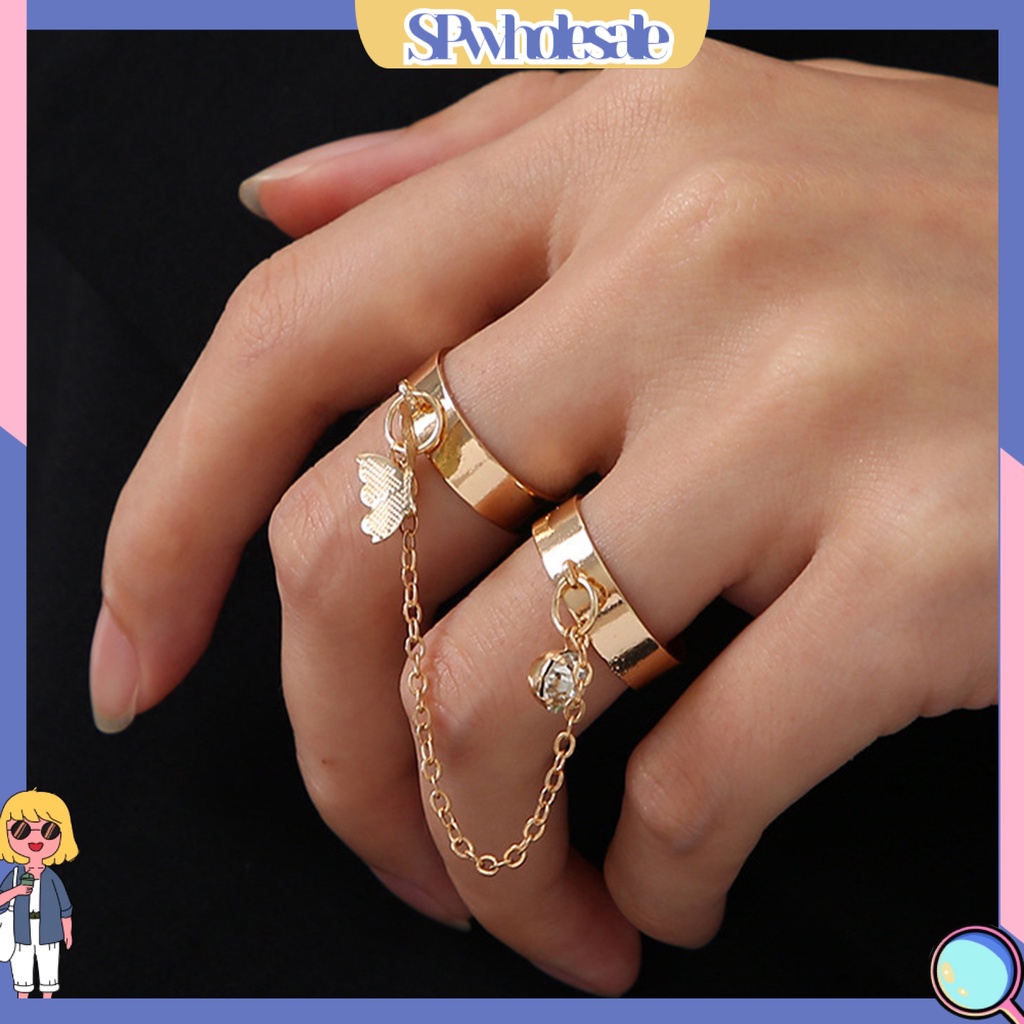 <SPwholesale> Bộ Nhẫn Đeo Đốt Ngón Tay Bằng Hợp Kim Đính Đá Sang Trọng