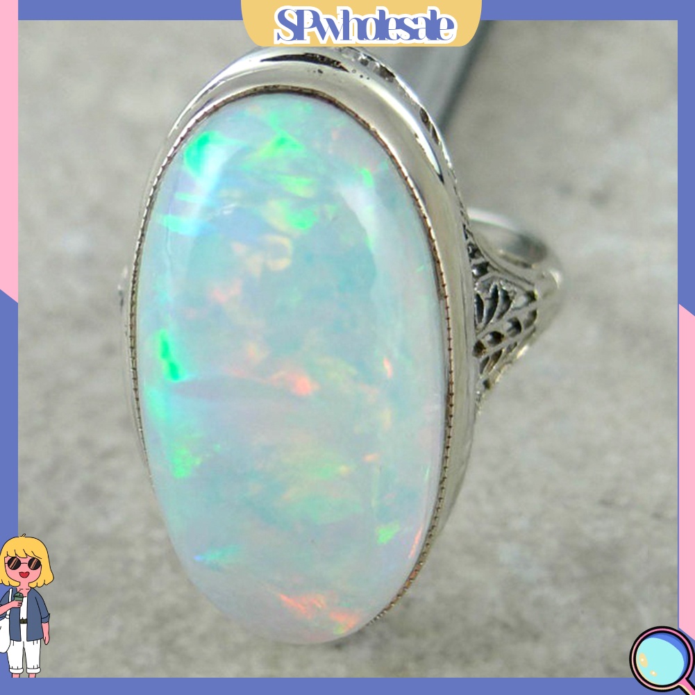 <SPwholesale> Nhẫn Đính Hôn Đính Đá Opal Nhân Tạo Lớn Phong Cách Vintage Dành Cho Nữ