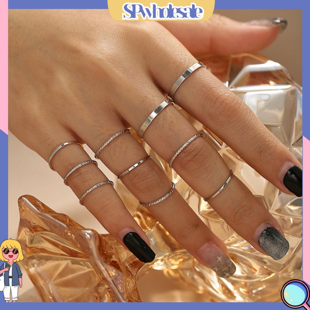 <SPwholesale> Set 10 Nhẫn Đeo Ngón Tay Nhẹ Nhàng Phù Hợp Với Mọi Loại Nhẫn Màu Tinh Khiết Dành Cho Nam Và Nữ
