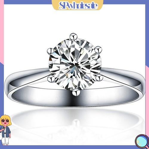 <SPwholesale> Nhẫn Cưới Mạ Bạc Đính Đá Zircon Tròn Lớn Sang Trọng Cho Nữ