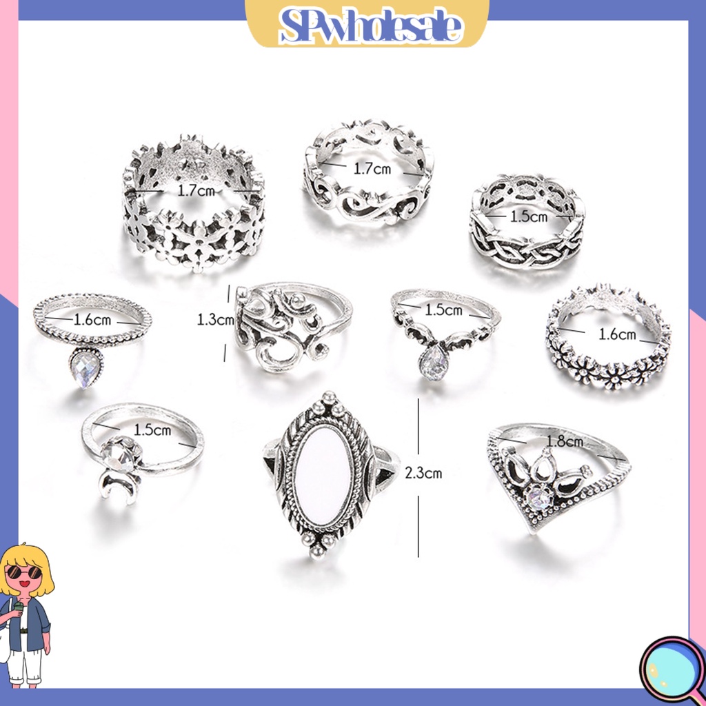 <SPwholesale> Set 10 Nhẫn Đeo Khớp Ngón Tay Phong Cách Bohemian