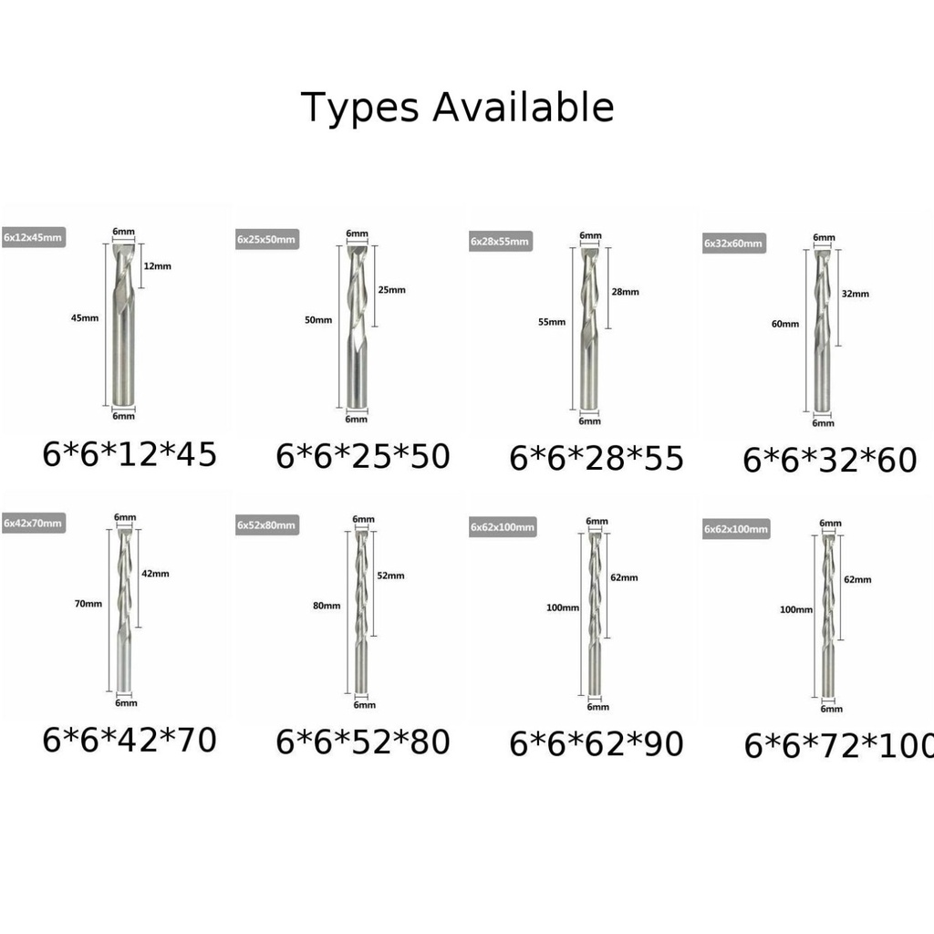 Mũi Phay Xoắn Ốc 6mm 2 Rãnh Cắt Gỗ Chuyên Dụng