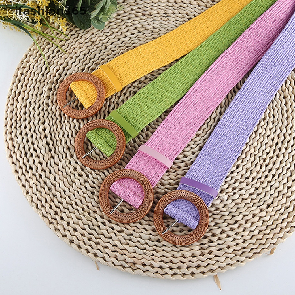 Thắt Lưng Bện Sợi Rơm Bản Rộng Co Giãn Có Khóa Vuông Phong Cách Bohemia Thời Trang ifashion365 Cho Nữ