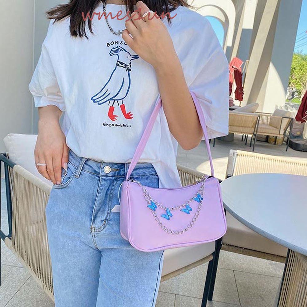 Túi Đeo Vai Mini Bằng Da PU Họa Tiết Bướm Phối Dây Xích Và Tua Rua Sáng Tạo Cho Nữ WMES15H