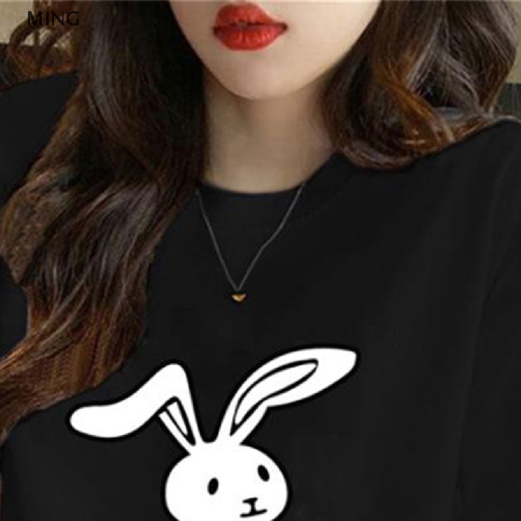 Áo Thun Nữ Tay Ngắn Cổ Tròn In Hình Thỏ Hoạt Hình Thời Trang Mùa Hè