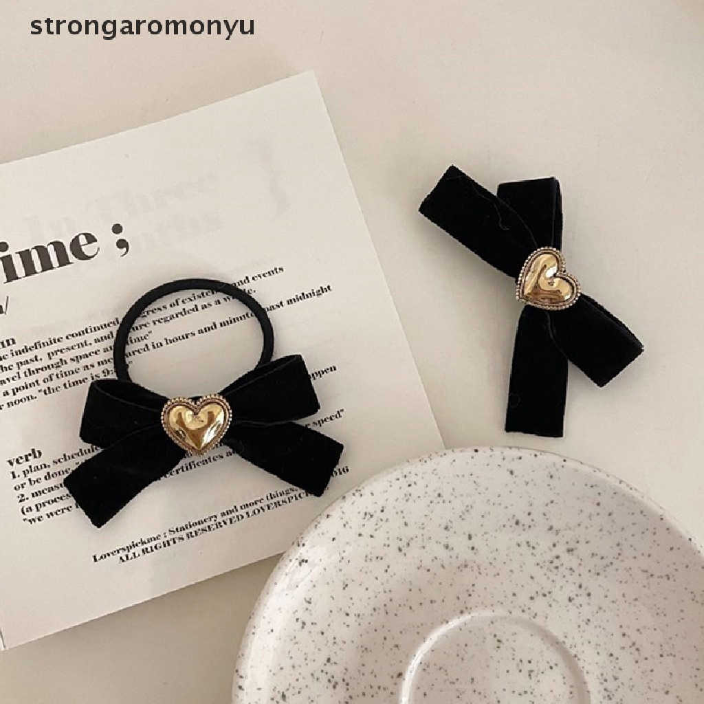 Dây Buộc Tóc Vải Nhung Đen Thắt Nơ Phong Cách Vintage Thanh Lịch Cho Nữ