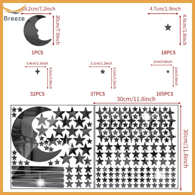 105 Sticker Dán Tường Chống Thấm Nước Tự Dính Hình Trăng Sao 3d Có Thể Tái Sử Dụng